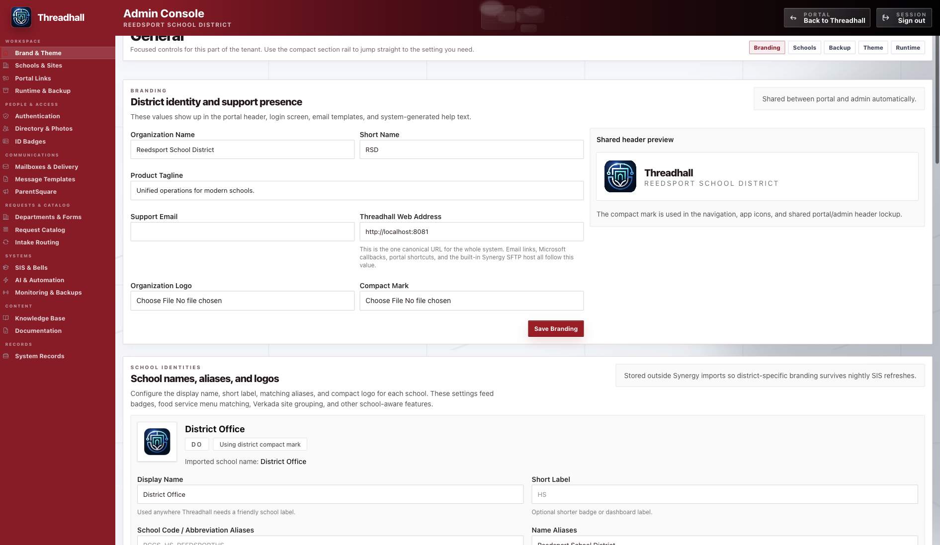 Admin workspace settings
