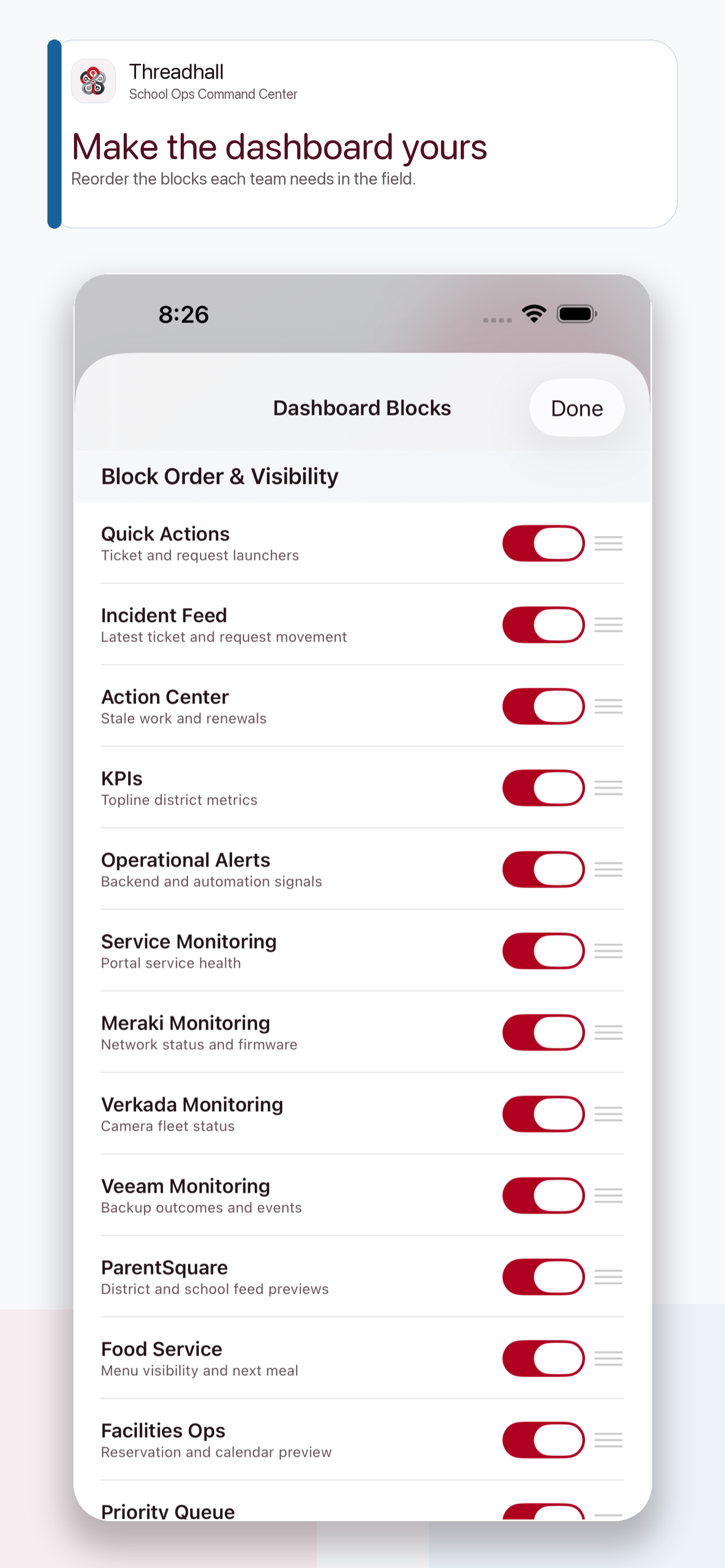 iPhone dashboard blocks