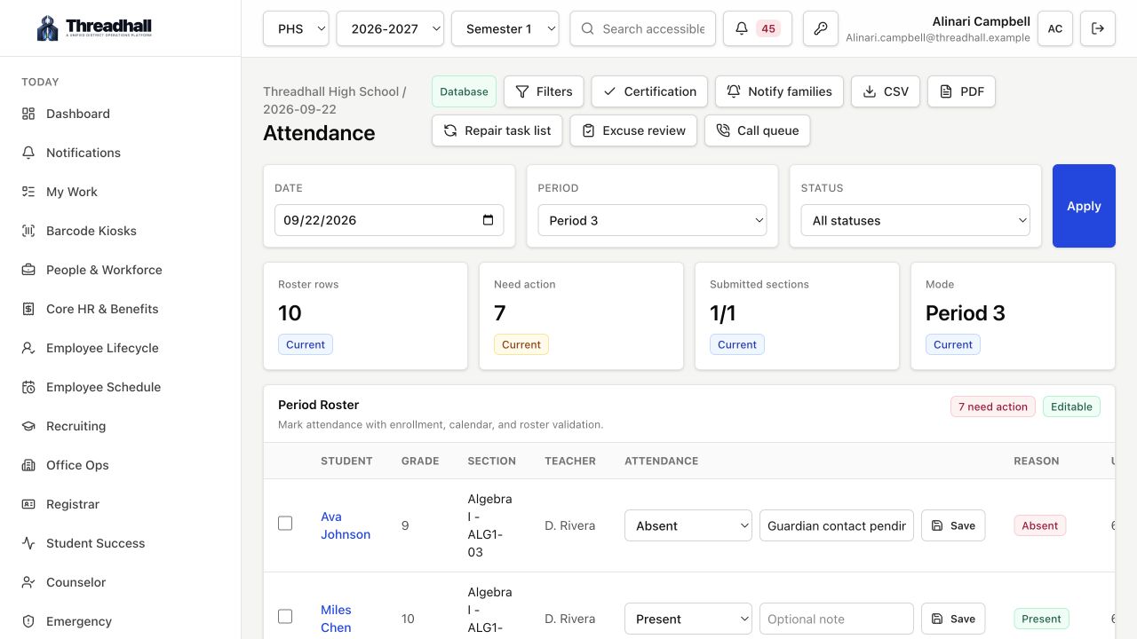 Teaching and learning related Threadhall interface