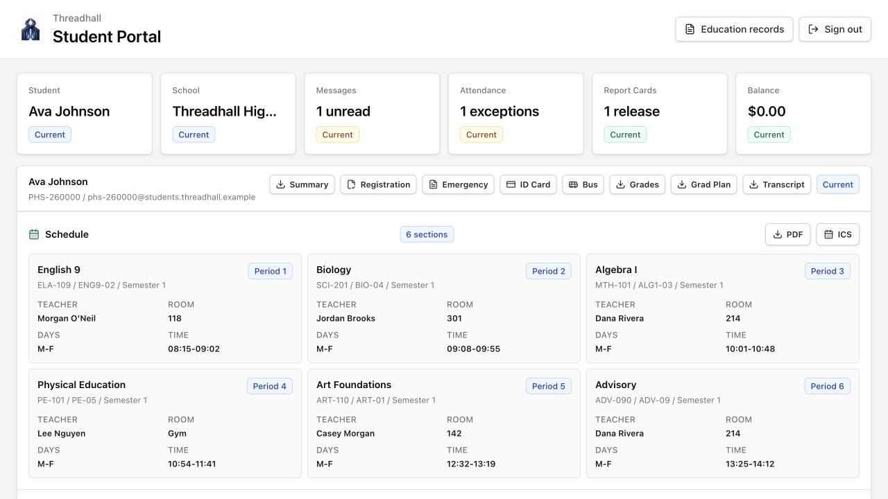 Teaching and learning related Threadhall interface